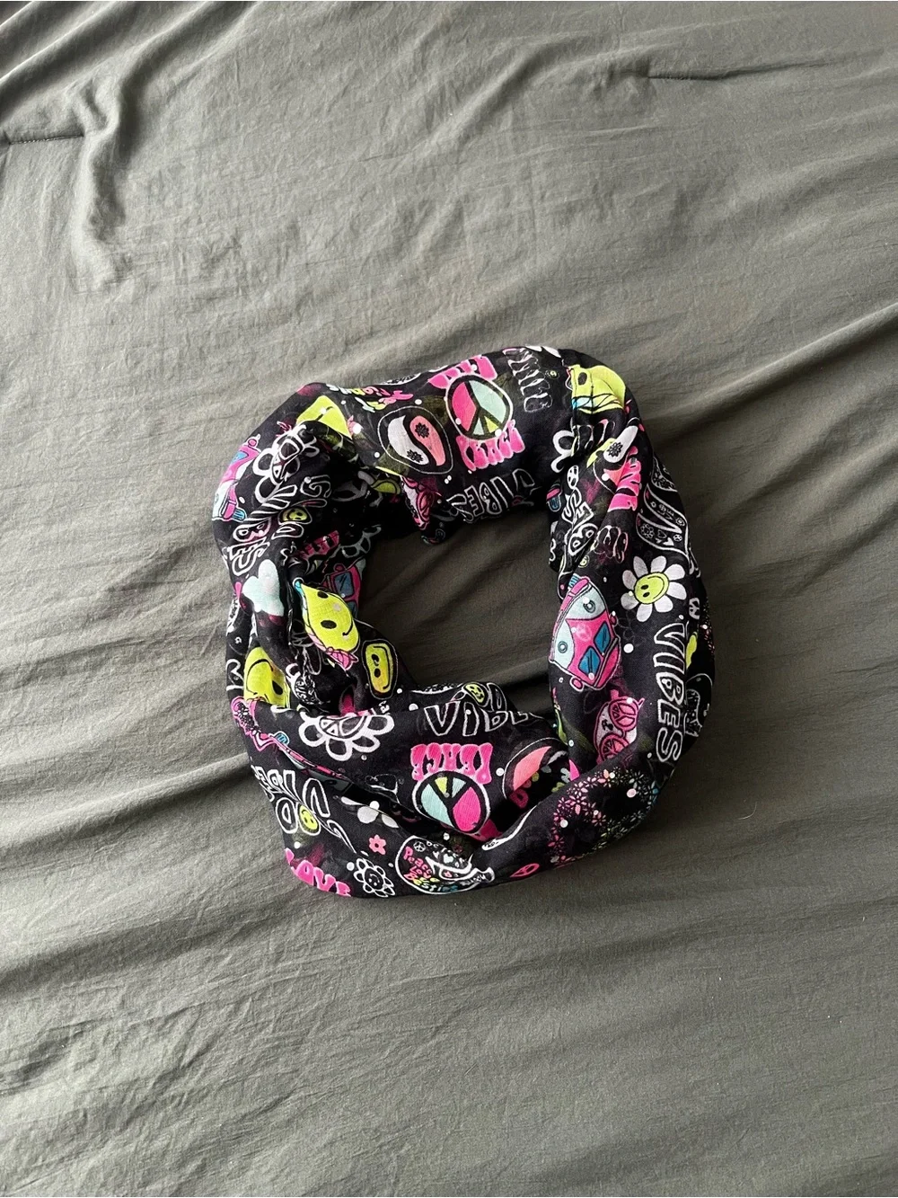 Justice Black Infinity Scarf Mask with Pink & Neon Yellow Graphics